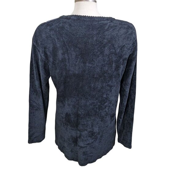 Vintage Floral Embroidered Bead Knit Sweater Wool Blend Large Granny Core Black - Picture 5 of 6